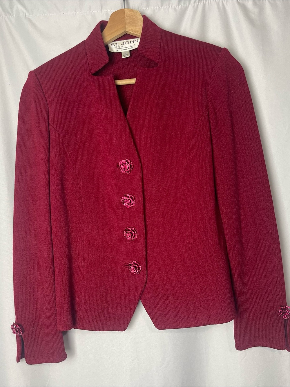 Wool Knit Structured Crystal Brooch Jacket St. John Evening By Marie Gray